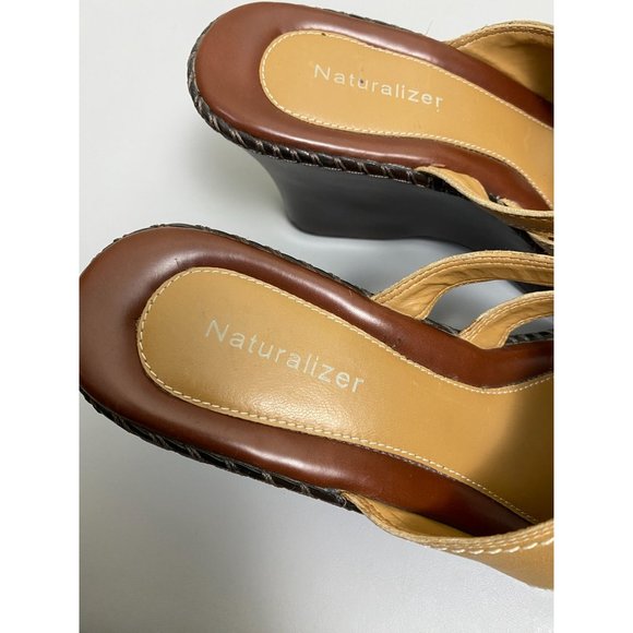 Naturalizer Wedge Leather sandals Womens size 9 Brown Slip On slide Career - Picture 6 of 12